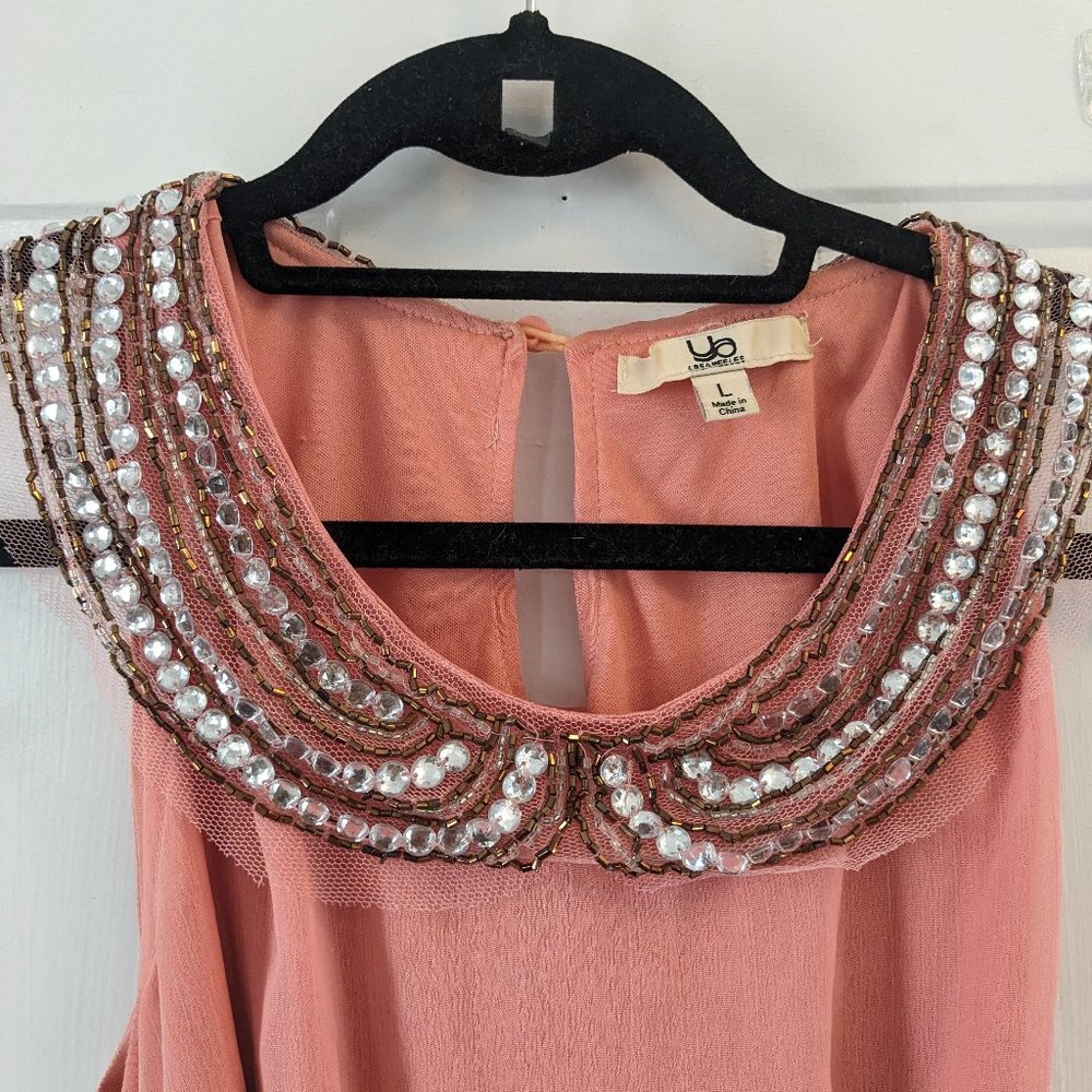 MODCLOTH pink twee kitsch bejeweled Peter Pan collar dress with tie strap